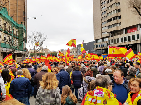 Madrid, February 10, 2019. Spanish citizens attend the demonstration against the socialist government in Madridのeditorial素材