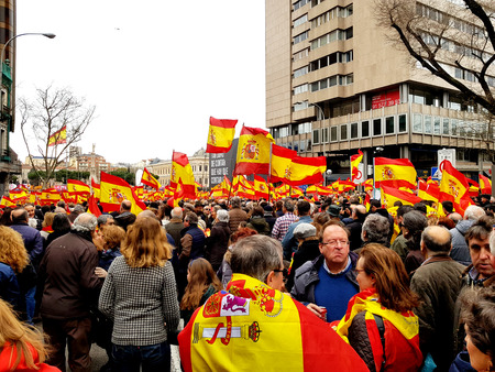 Madrid, February 10, 2019. Spanish citizens attend the demonstration against the socialist government in Madridのeditorial素材