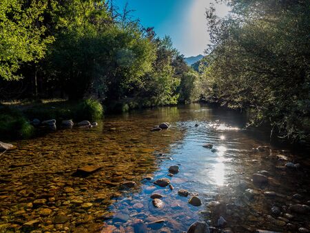 The River Manzanares. Along its course through La Pedriza, in Guadarrama Mountains National Park, Madrid, Spain.の写真素材