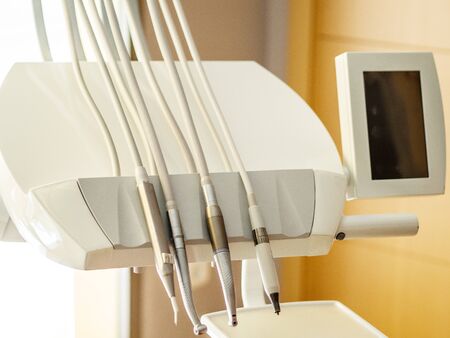 A dentist's work tools. Mouth cleaning, fillings, extractionsの写真素材