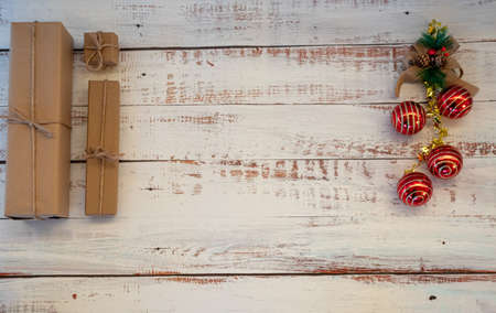 Christmas decoration on a wooden backgroundの写真素材
