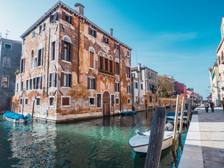 Water canal in the city of Venice, in Italy. Tourism concept.の写真素材