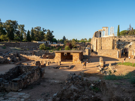 Ruins of the Roman Amphitheater of Merida, in Merida, Extremadura, Spain. Tourism and travel concept.の写真素材