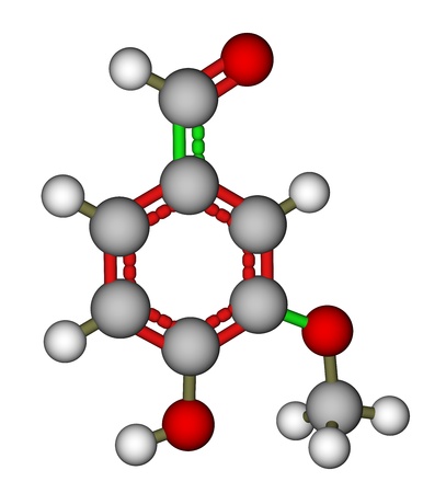 Vanillin molecular structure on a white backgroundの写真素材