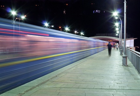 Train passes Dnieper metro station, Kyiv, Ukraineのeditorial素材
