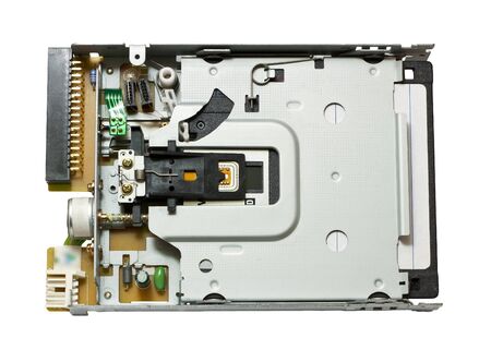 Floppy drive with disk isolated on a white background