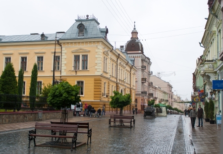 Chernivtsi, Kobylianska street (pedestrian zone). Western Ukraineの写真素材