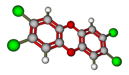 Poison 2,3,7,8-Tetrachlorodibenzo-p-dioxin  dioxin   3D molecular structureの写真素材