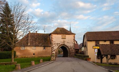 Ancient archway to Dachstein village  Alsace, Franceのeditorial素材