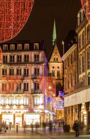 Christmas decorations on streets of Strasbourg  Alsace, Franceのeditorial素材