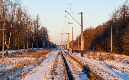 Single-track electrified (25 kV, 50 Hz) railway line in Ukraineの写真素材