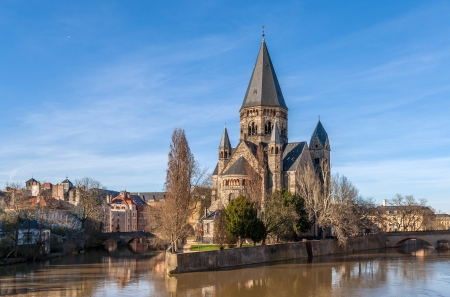 Temple Neuf de Metz on Moselle river - Lorraine, Franceの写真素材