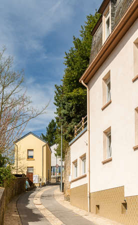 Steep narrow street in Luxembourg cityの写真素材
