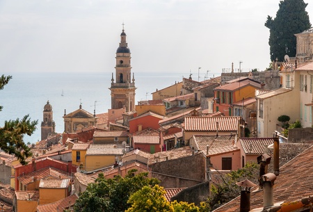 Menton city against the background of the Mediterranean sea - French Rivieraの写真素材
