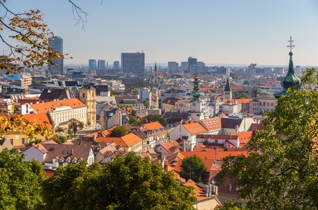 View of Bratistava city center from Castle Hill - Slovakiaの写真素材