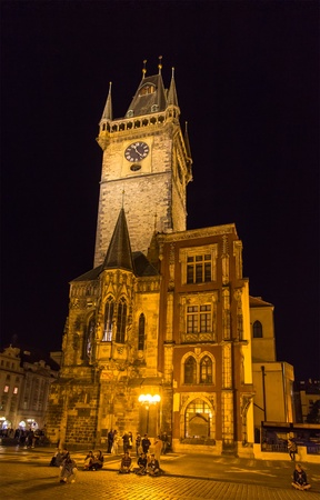 Prague town hall on summer night - Chequeの写真素材