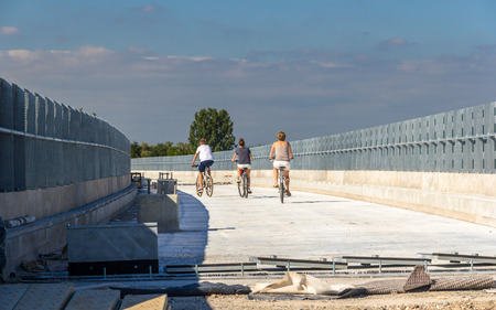 High-speed railway LGV Est near Strasbourg, currently used as bikepath by localsの写真素材