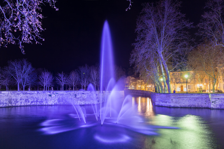 Jardins de la Fontaine in Nimes at night - France, Languedoc-Roussillonの写真素材
