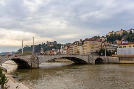 Lyon city on banks of Saone river - Franceのeditorial素材