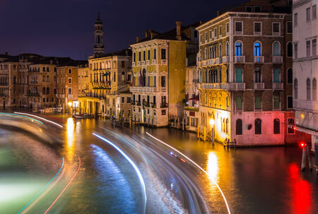 Night view of Canal Grande in Veniceの写真素材