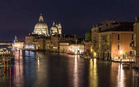 Night view of Canal Grande in Veniceの写真素材
