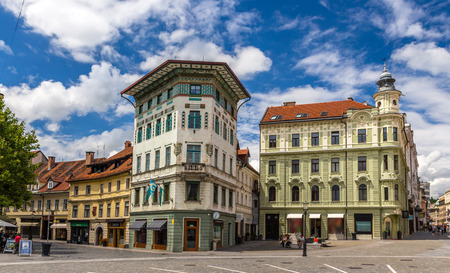 Hauptmann's House on Preseren Square in Ljubljana, Sloveniaのeditorial素材