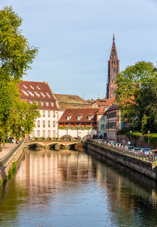 View of Strasbourg Cathedral in the "Petite France" areaの写真素材