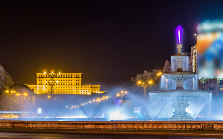 Water-jet Fountain in Unirii square - Bucharest, Romaniaのeditorial素材