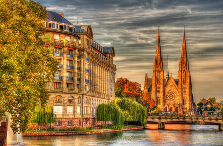 Saint Paul church and ESCA building in Strasbourg - Alsace, Franceの写真素材