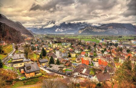 View of Sargans village in Swiss Alpsの写真素材