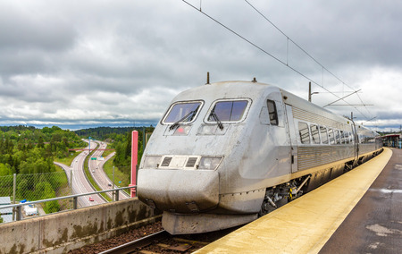 Sweden high-speed train on Sodertalje syd station in Swedenのeditorial素材