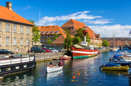 Boats on a canal in Copenhagen, Denmarkのeditorial素材
