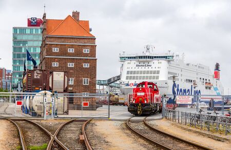 KIEL, GERMANY - JUNE 01: Railway in Kiel Seaport on June 1, 2014 in Kiel, Germany. The port handled 6,323,515 tons cargo in 2013のeditorial素材
