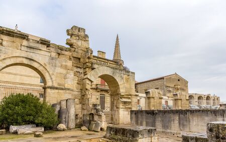 Ruins of roman theatre in Arles - UNESCO heritage site in Franceのeditorial素材