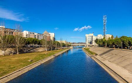 View of Montpellier over the river Lez - Franceの写真素材