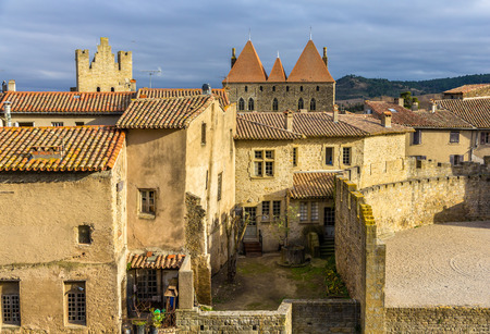 Inside the fortified city of Carcassonne - Franceのeditorial素材
