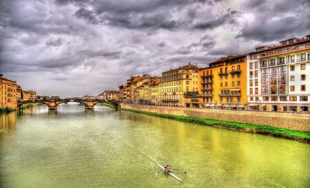 View of Florence over the river Arno - Italyの写真素材