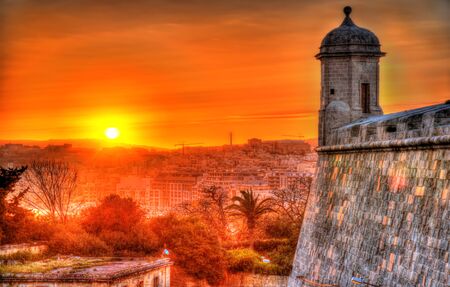Sunset over city walls of Valletta - Maltaの写真素材