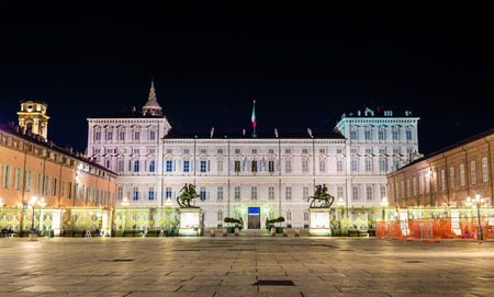 Royal Palace of Turin at night - Italyのeditorial素材