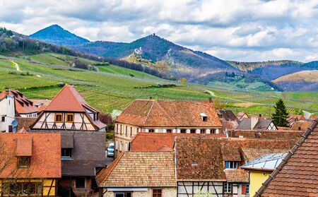 View of the Vosges mountains from Hunawihr - Alsace, Franceのeditorial素材