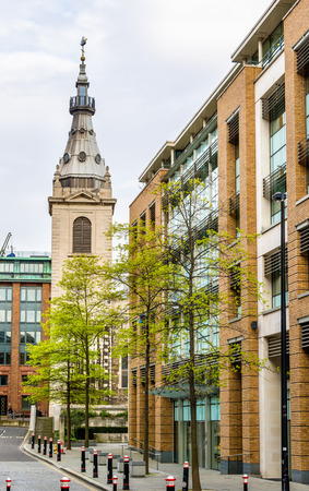 View of St. Nicholas Cole Abbey in London, Englandの写真素材