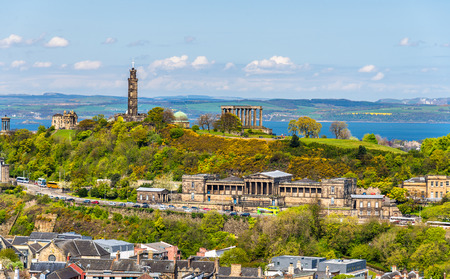 View of Calton Hill from Holyrood Park - Edinburgh, Scotlandのeditorial素材