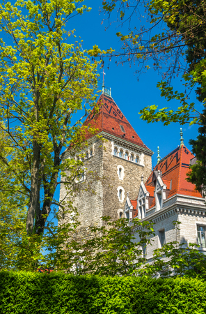 View of the ChÃ¢teau d'Ouchy, a palace in Lausanne, Switzerlandのeditorial素材