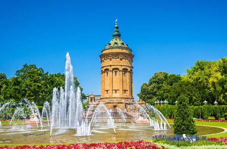 Photo for Fountain and Water Tower on Friedrichsplatz square in Mannheim - Germany - Royalty Free Image