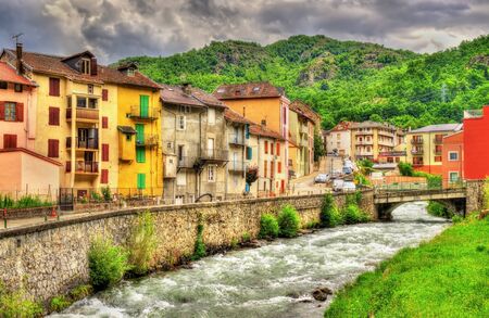The Oriege river in Ax-les-Thermes - France, Midi-Pyreneesの写真素材
