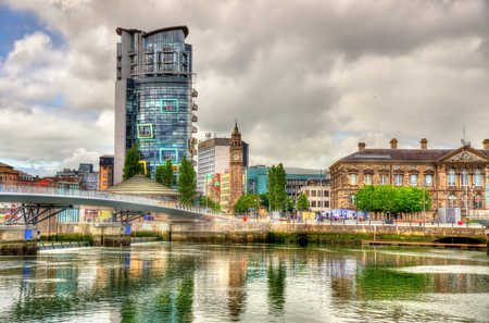 View of Belfast with the river Lagan - United Kingdomの写真素材