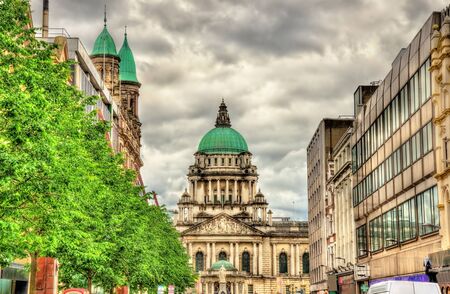 View of Belfast City Hall from Donegall Place - Northern Irelandの写真素材