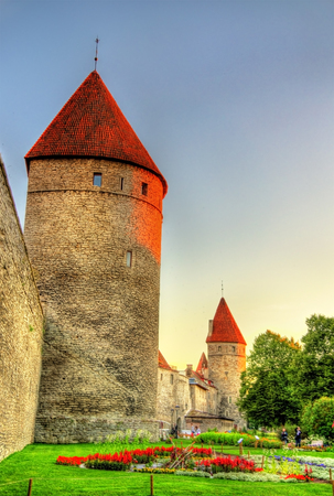 City walls and towers in Tallinn - Estoniaのeditorial素材