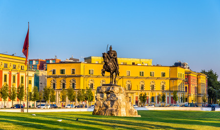 Skanderbeg Square with his statue in Tirana - Albaniaのeditorial素材