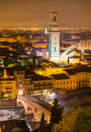 View of Verona Cathedral and Ponte Pietra - Italyの写真素材